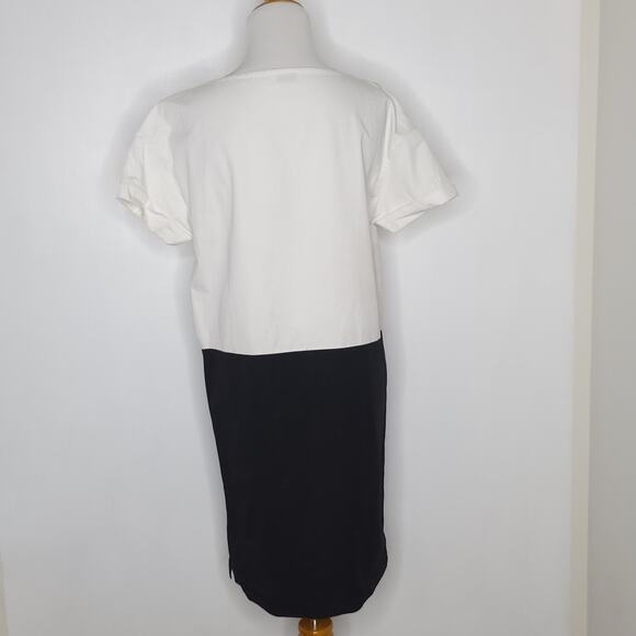 Dries van Noten Minimalist Dress Colorblock Shift White Black Pockets Women 36 - Picture 3 of 12